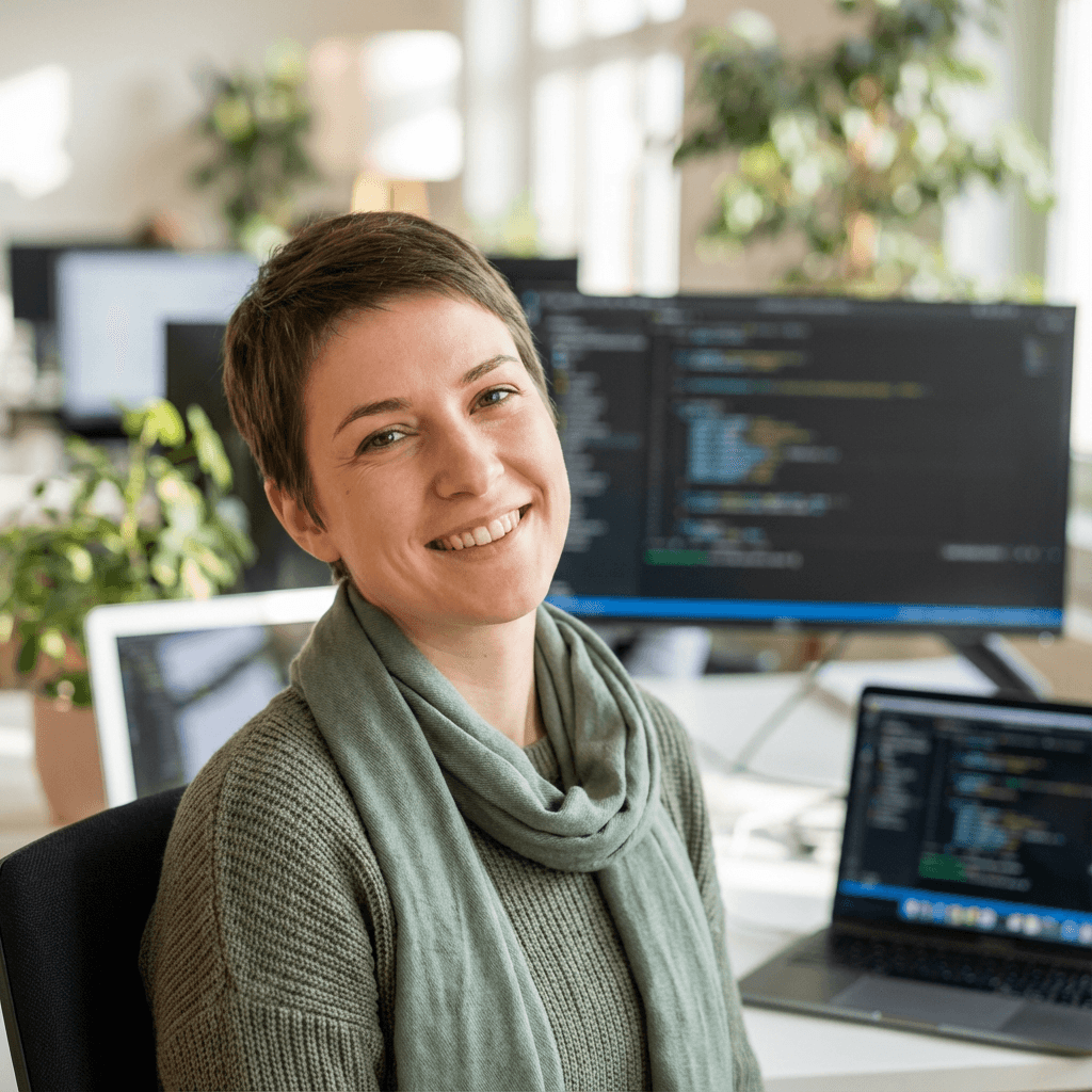 Michelle Chen touching finished wooden table