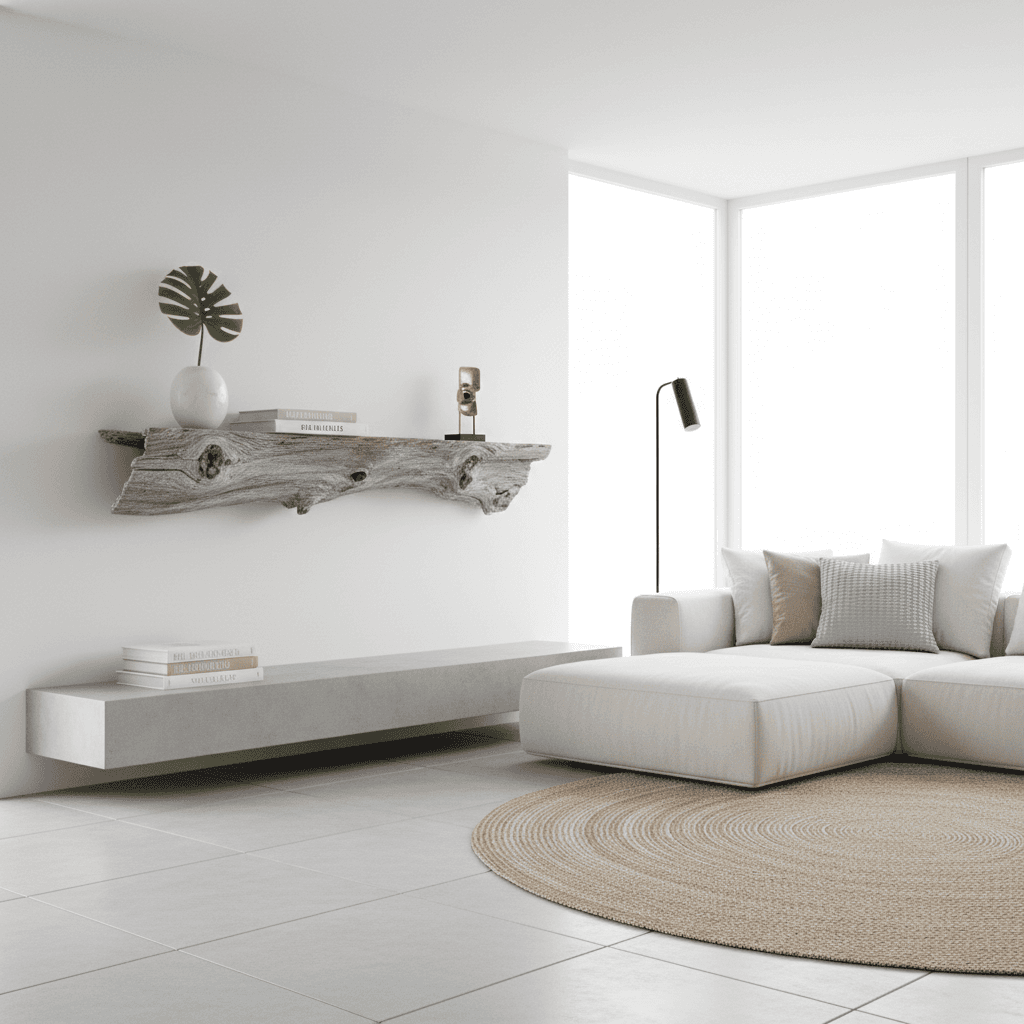 Handcrafted driftwood wall shelf