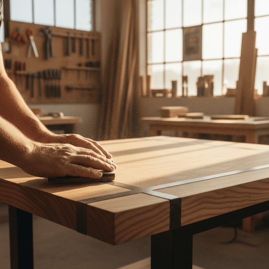 End table made from locally sourced timber with natural wood grain visible