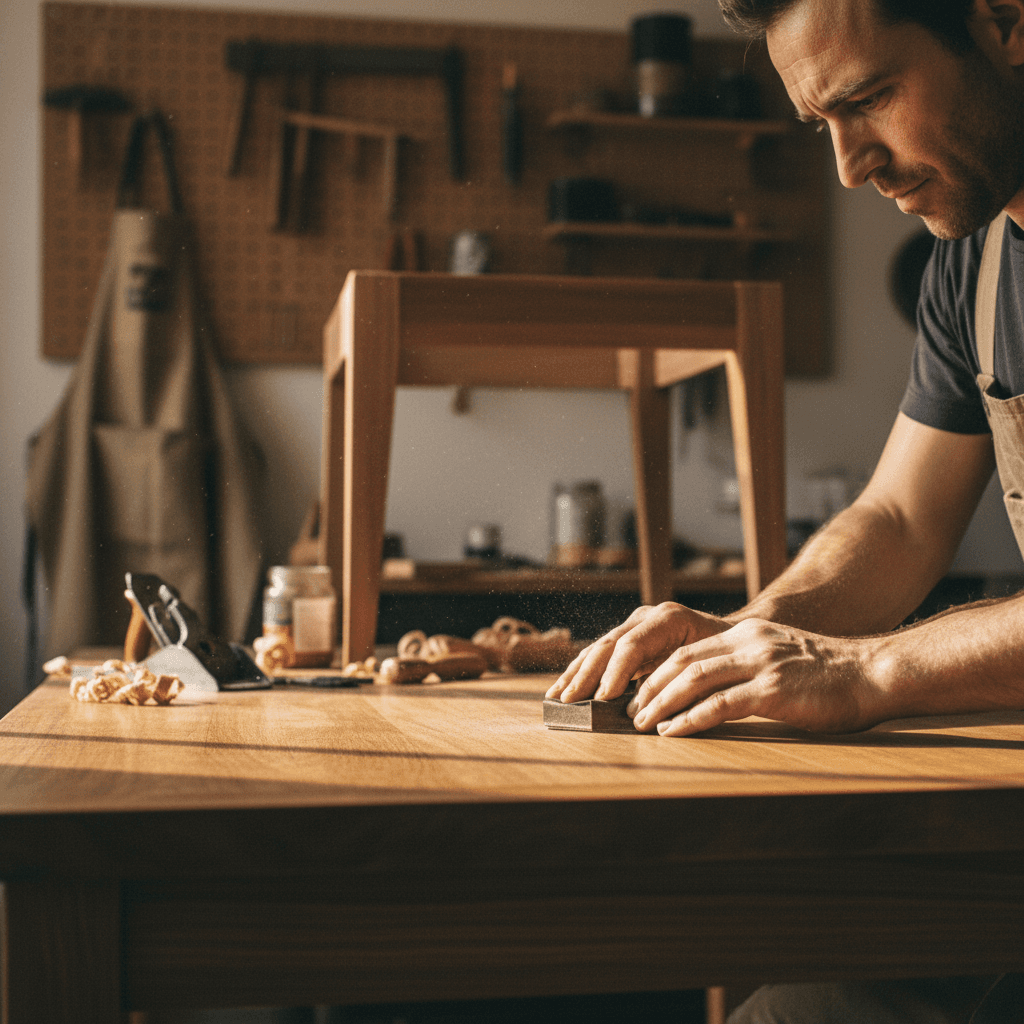 Woodworker crafting custom furniture in workshop